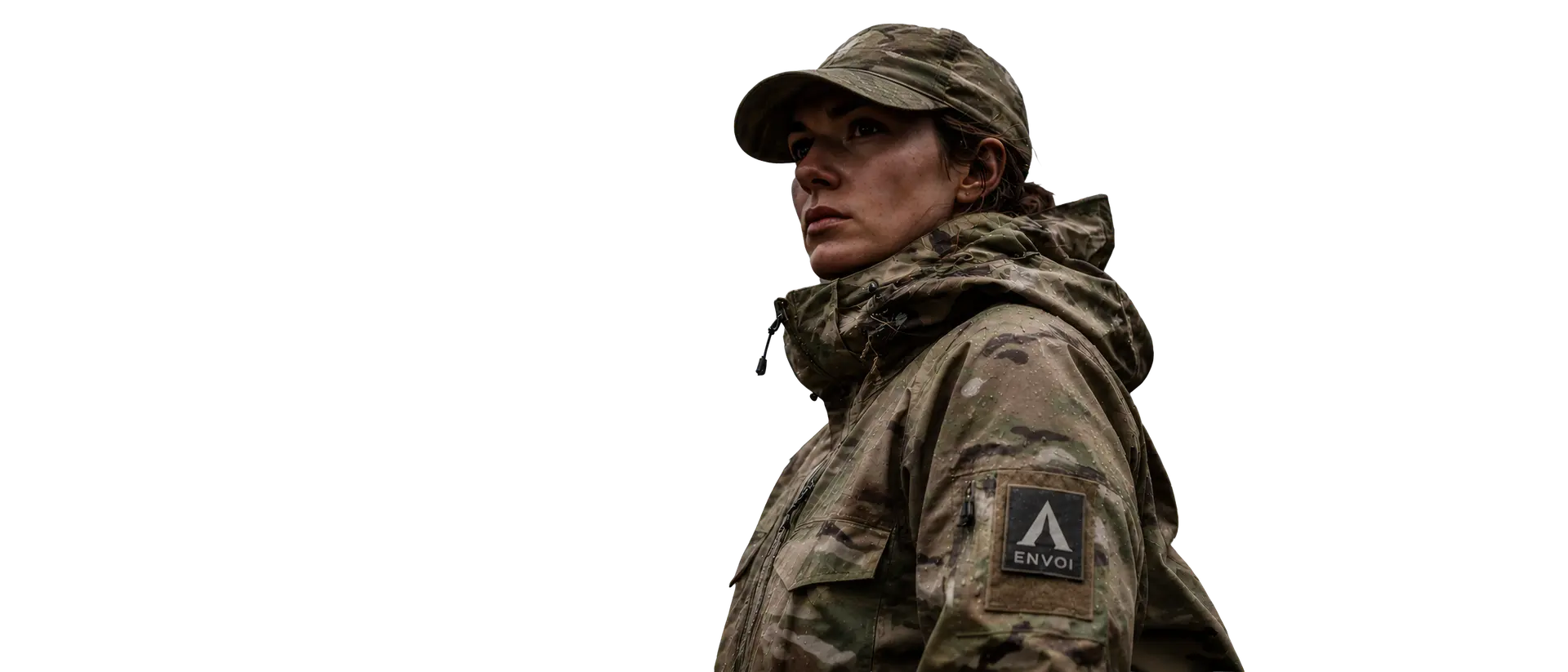 An ENVOI operator in alpine terrain wearing female-first load-bearing tactical gear